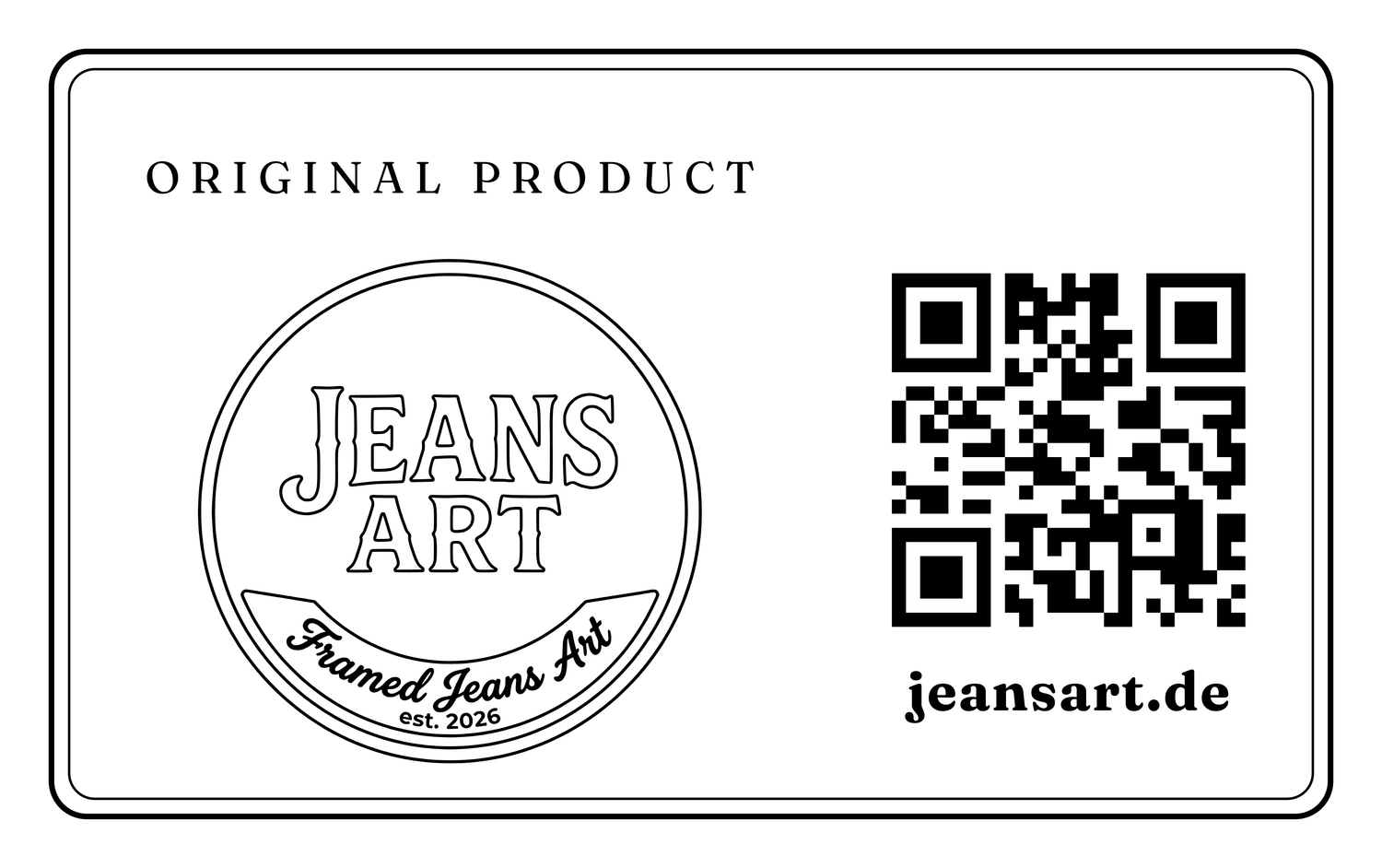 JeansArt Karte mit Logo und Code, wie sie auf der Rückseite jedes Werks sitzt